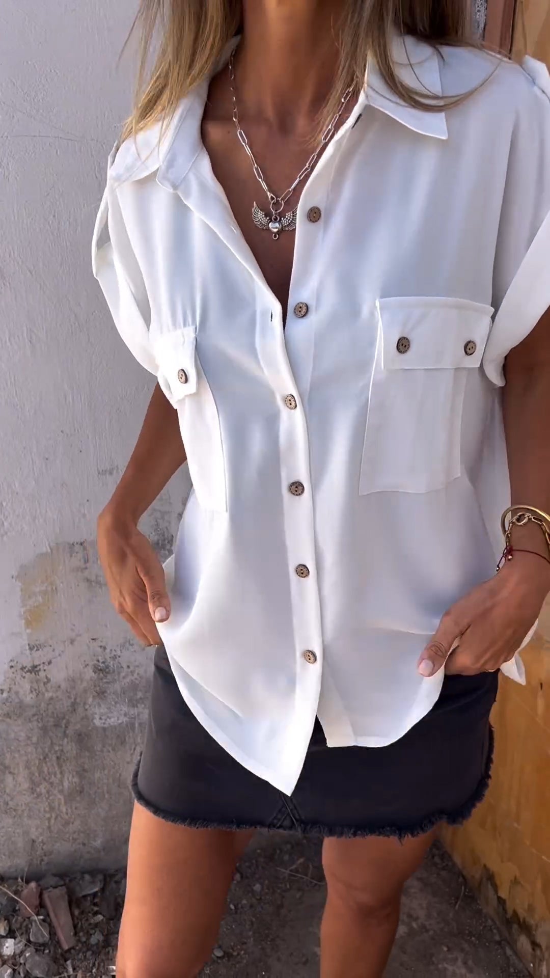 Casual Skulderfri Skjorte Med Revers