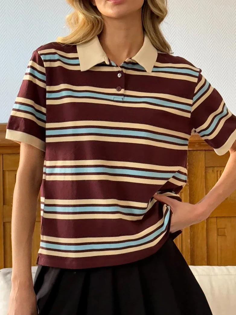 Blød Casual Polo T-Shirt til Kvinder – 95% Bomuld, Kort Ærme, Løs Pasform, Forskellige Farver Available 11