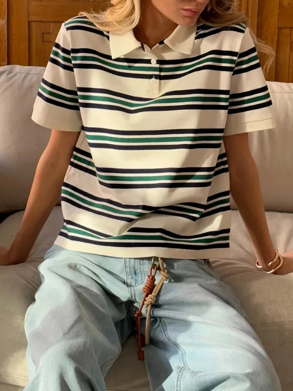 Blød Casual Polo T-Shirt til Kvinder – 95% Bomuld, Kort Ærme, Løs Pasform, Forskellige Farver Available 1