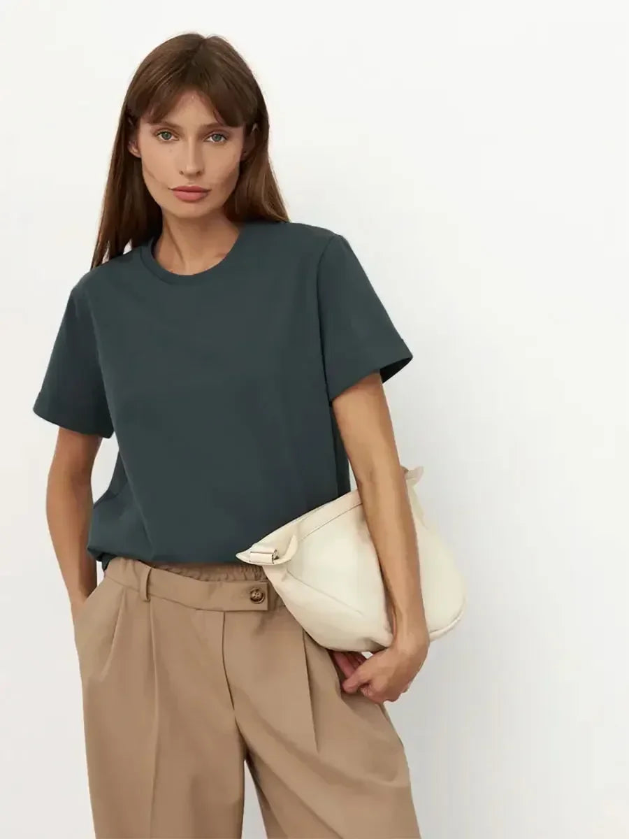 T-Shirt Dame i 100% Bomuld – Løs Pasform med Korte Ærmer til Sommerbrug 13