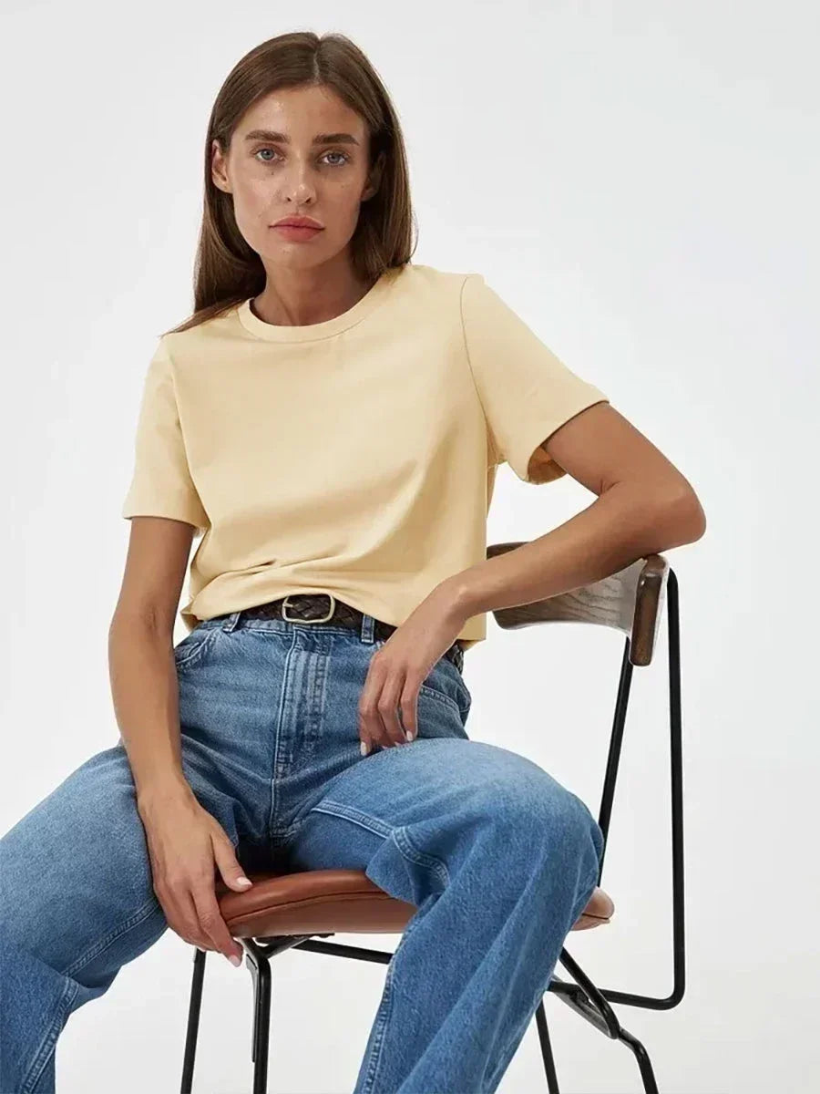 T-Shirt Dame i 100% Bomuld – Løs Pasform med Korte Ærmer til Sommerbrug 23
