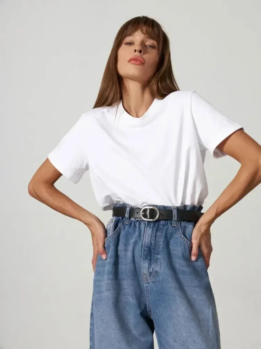 T-Shirt Dame i 100% Bomuld – Løs Pasform med Korte Ærmer til Sommerbrug 2