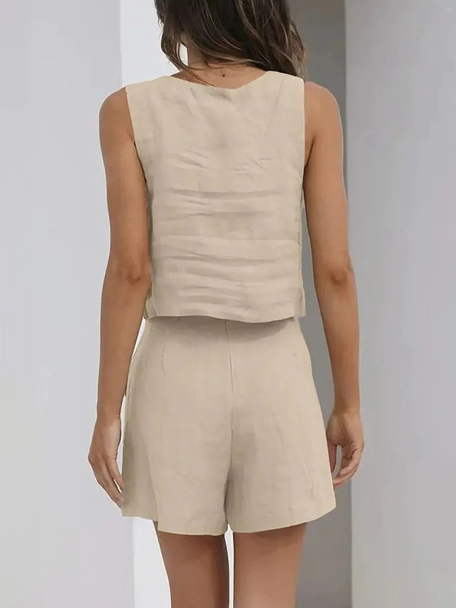 Sæt Med Shorts Og Tank Top Med Firkantet Halsudskæring