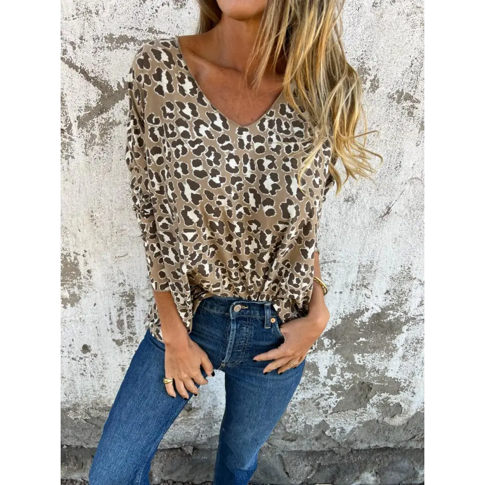 Bluse Med Leopardmønster Og V-udskæring