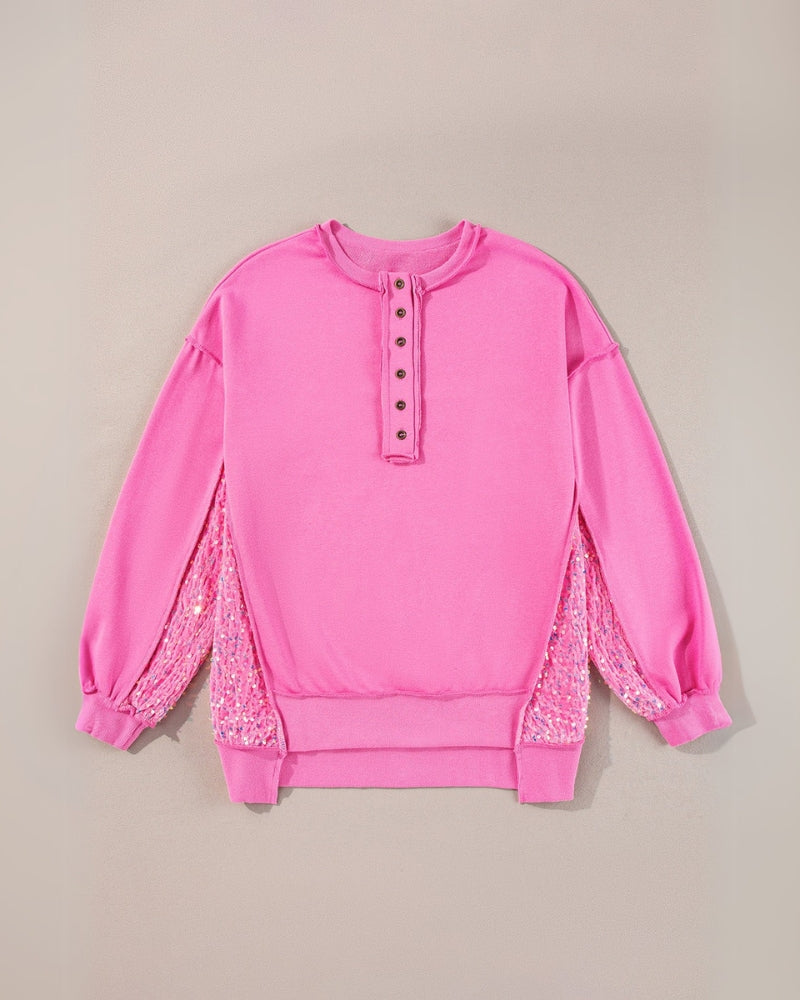 Rosa Oversize Bluse med Pailletter – Paula Glamour Top til Kvinder