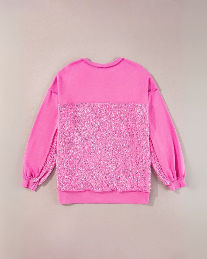 Rosa Oversize Bluse med Pailletter – Paula Glamour Top til Kvinder