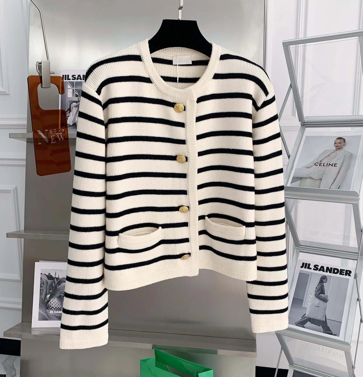 Stribet Strikket Cardigan til Kvinder – Langærmet Crop Top med O-hals i Blødt Strikket Stof 4