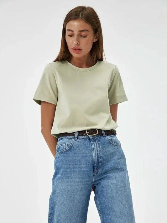 T-Shirt Dame i 100% Bomuld – Løs Pasform med Korte Ærmer til Sommerbrug 0