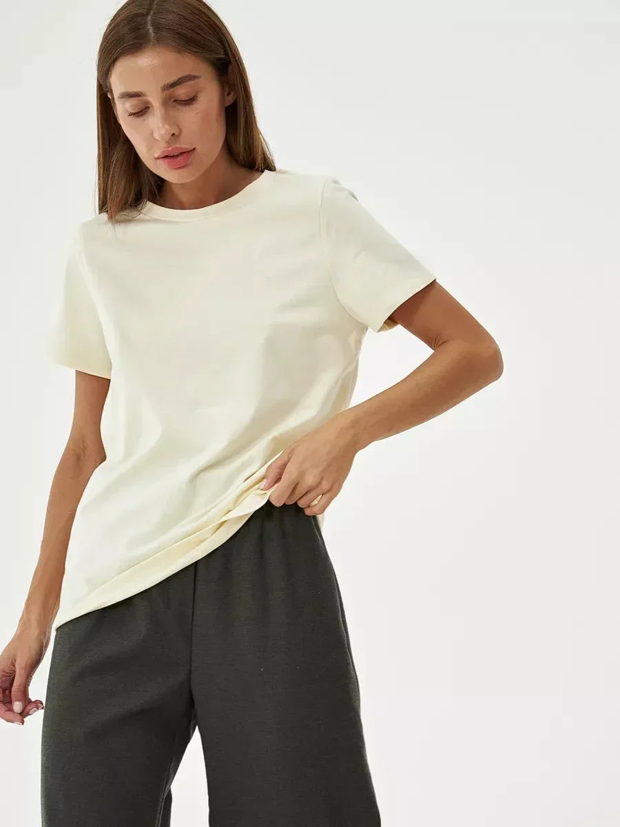 T-Shirt Dame i 100% Bomuld – Løs Pasform med Korte Ærmer til Sommerbrug 14