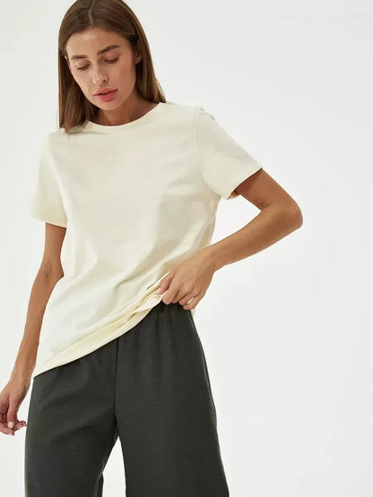 T-Shirt Dame i 100% Bomuld – Løs Pasform med Korte Ærmer til Sommerbrug 14