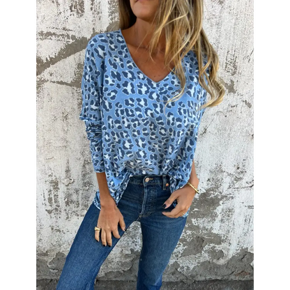 Bluse Med Leopardmønster Og V-udskæring