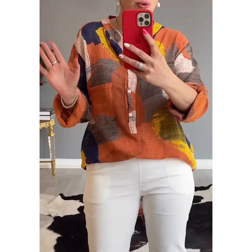 Blomstret Bluse Med V-Udskæring