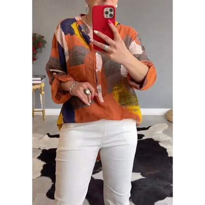 Blomstret Bluse Med V-Udskæring