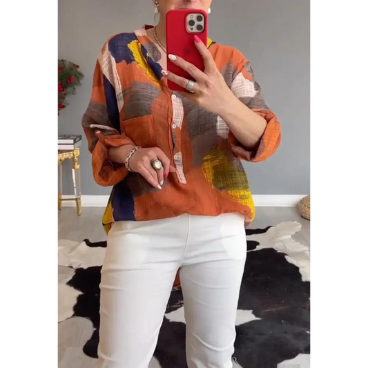 Blomstret Bluse Med V-Udskæring