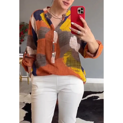 Blomstret Bluse Med V-Udskæring